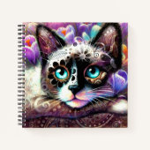 Siamese Kitty Cat Crocus Floral Lila Aquamarin Notizblock (Vorderseite)