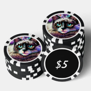 Siamese Kitty Cat Crocus Floral Lila Aquamarin Pokerchips