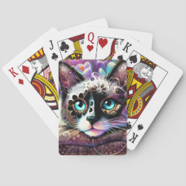 Siamese Kitty Cat Crocus Floral Lila Aquamarin Spielkarten