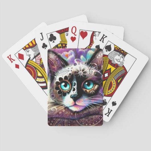 Siamese Kitty Cat Crocus Floral Lila Aquamarin Spielkarten (Rückseite)