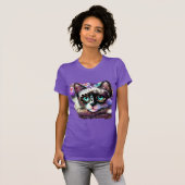 Siamese Kitty Cat Crocus Floral Lila Aquamarin T-Shirt (Vorne ganz)