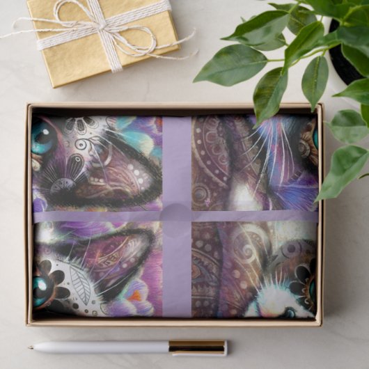 Siamese Kitty Cat Crocus Floral Purple Decoupage Seidenpapier (Geschenk)