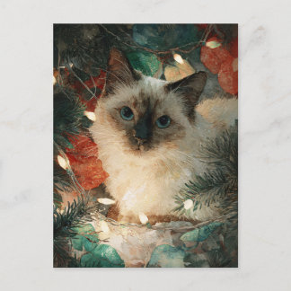 Siamese Point Katze Weihnachten Postkarte