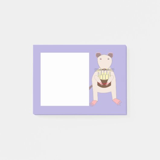 Siamese Rat mit Birthday Cake Post-it Klebezettel (Vorderseite)