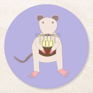 Siamese Rat mit Birthday Cake Runder Pappuntersetzer