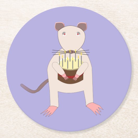 Siamese Rat mit Birthday Cake Runder Pappuntersetzer (Vorderseite)