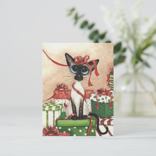 Siamese Red Ribbon Postkarte (Stehend Vorderseite)