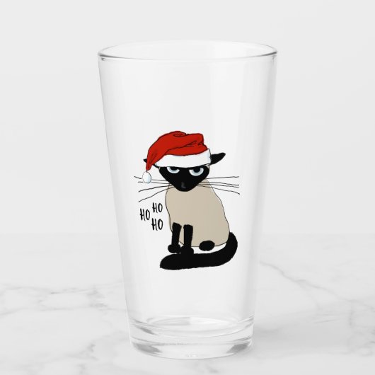 Siamese Santa Cat Ho Ho | Funny Christmas Kitty Glas (Vorderseite)