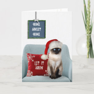 Siamese Weihnachtskatze auf Stuhl Feiertagskarte