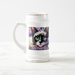 Siamese White Kitty Cat Crocus Floral Personalisie Bierglas