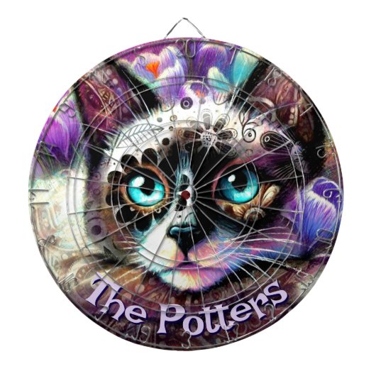 Siamese White Kitty Cat Crocus Floral Personalisie Dartscheibe (vorne)