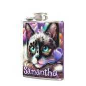 Siamese White Kitty Cat Crocus Floral Personalisie Flachmann (Links)