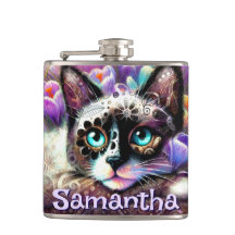 Siamese White Kitty Cat Crocus Floral Personalisie