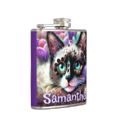 Siamese White Kitty Cat Crocus Floral Personalisie Flachmann (Rechts)