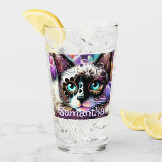 Siamese White Kitty Cat Crocus Floral Personalisie Glas (Vorderseite Ice)