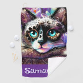 Siamese White Kitty Cat Crocus Floral Personalisie Golfhandtuch (Insitu)