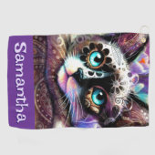 Siamese White Kitty Cat Crocus Floral Personalisie Golfhandtuch (Horizontal)