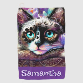 Siamese White Kitty Cat Crocus Floral Personalisie Golfhandtuch