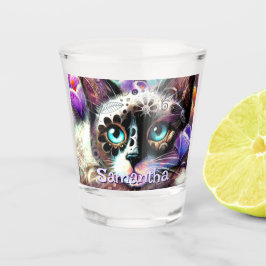 Siamese White Kitty Cat Crocus Floral Personalisie Schnapsglas