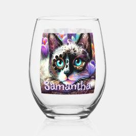 Siamese White Kitty Cat Crocus Floral Personalisie Weinglas Ohne Stiel