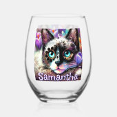 Siamese White Kitty Cat Crocus Floral Personalisie Weinglas Ohne Stiel (Rückseite)