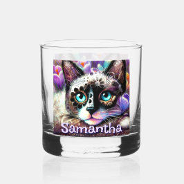 Siamese White Kitty Cat Crocus Floral Personalisie Whiskyglas