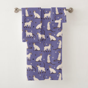 Siamesen Katze und Paws Lila Badehandtuch Set
