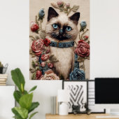Siamesen Katze und Rose 3D Stickereikunst Poster (Heimbüro)