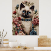 Siamesen Katze und Rose 3D Stickereikunst Poster (Küche)