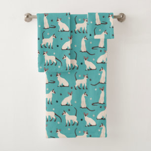 Siamesen Katzen und Paws Aquamarin Blue Badhandtuch Set