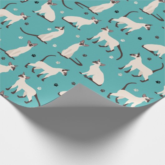 Siamesen Katzen und Paws Aquamarin Blue Geschenkpapier (Ecke)