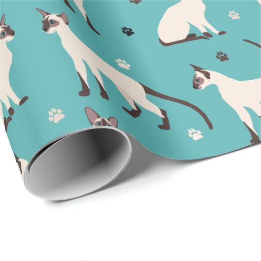 Siamesen Katzen und Paws Aquamarin Blue Geschenkpapier (Rolleneckpunkt)
