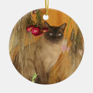 Siamesen Katzengetrocknete Blume Tierverzierung Keramikornament