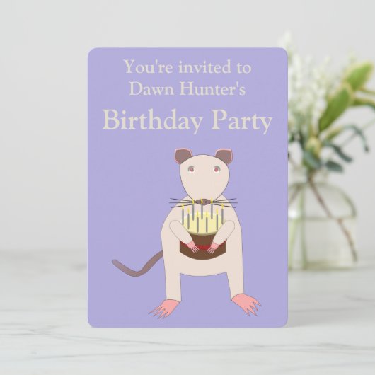 Siameser Rat mit dem Party Birthday Cake Custom Einladung (Stehend Vorderseite)