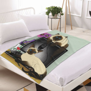 Siamesische Computer Büro Schreibtisch Katzen Lust Fleecedecke