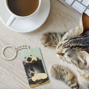 Siamesische Computer Büro Schreibtisch Katzen Lust Schlüsselanhänger