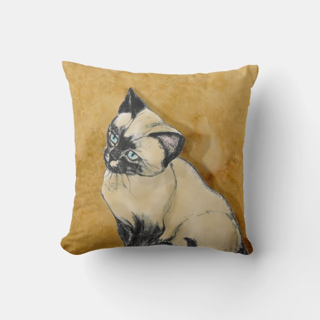 Siamesische Katze auf Gold Kissen (Vorderseite)