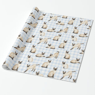 Siamesische Katze Blau Gingham Aquarell Geschenkpa Geschenkpapier