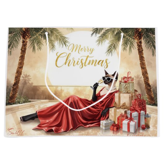 Siamesische Katze Glamour-Weihnachten beim Champag Große Geschenktüte (Vorderseite)