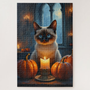 Siamesische Katze Gothic Halloween-Porträt Kunst Puzzle