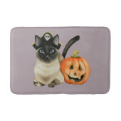 Siamesische Katze Halloweens mit Jack O Laterne Badematte (Vorderseite)