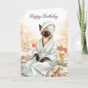 Siamesische Katze im Spa-Geburtstag Karte
