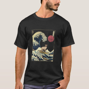 Siamesische Katze Japanische Kanagawa Welle Lustig T-Shirt