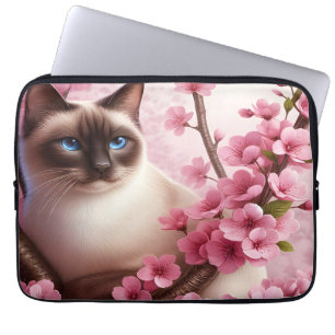 Siamesische Katze Japanische Kirschblüte Rosa Laptopschutzhülle