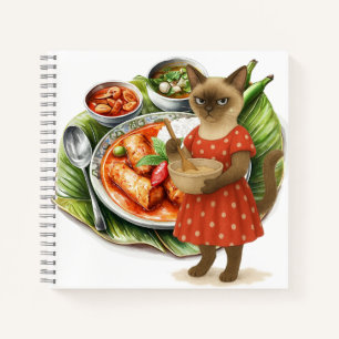 Siamesische Katze kocht thailändisches Essen Notizblock