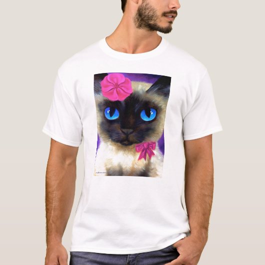 Siamesische Katze mit Blumen-T - Shirt (Vorderseite)