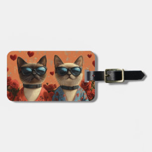 Siamesische Katze mit Herzrosen Valentinstag Gepäckanhänger