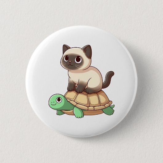 Siamesische Katze reitet auf Schildkröte Kopie Button (Vorderseite)