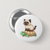 Siamesische Katze reitet auf Schildkröte Kopie Button (Vorne & Hinten)
