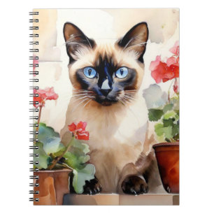 Siamesische Katze Rote Blumen Whimsical Niedlich A Notizblock
